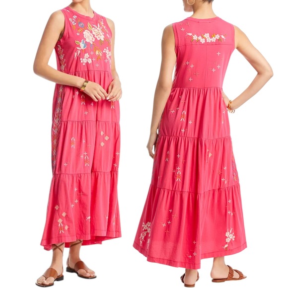 Johnny Was Dresses & Skirts - Johnny Was Ceretti Tiered Maxi Dress Pink Tiered Small Boho Artisan Resort Folk